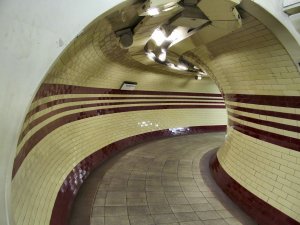 An aesthetically pleasing curved corridor near the lifts down to the platforms at Hampstead Tube station. If the lifts are out of action this corridor leads to a staircase ... ;)