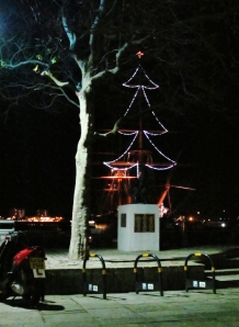 Christmas Tree lighting on a mast of HMS Warrior, Portsmouth Hard...
